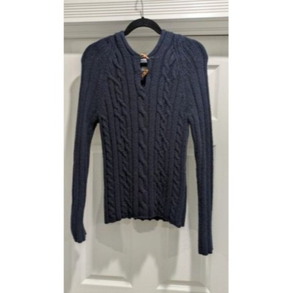 Old‎ Navy Hooded Sweater Women's Large Cable Knit Y2K Blue Boho Indie Lambswool